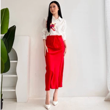 Mafia Sateen Silk Skirt Rok Midi Bahan Satin Silk