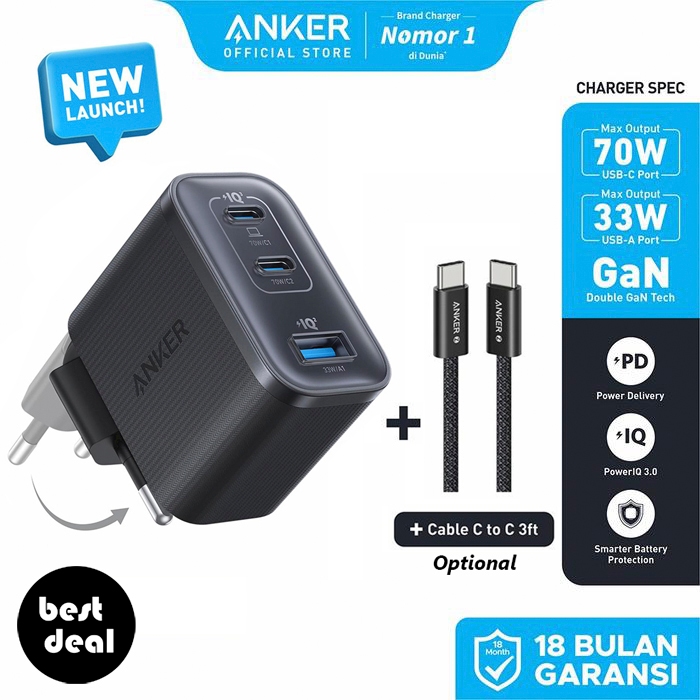 Jual Anker Nano 70W Gan Double-Gan Smart Portable Charger Fordable Fast ...
