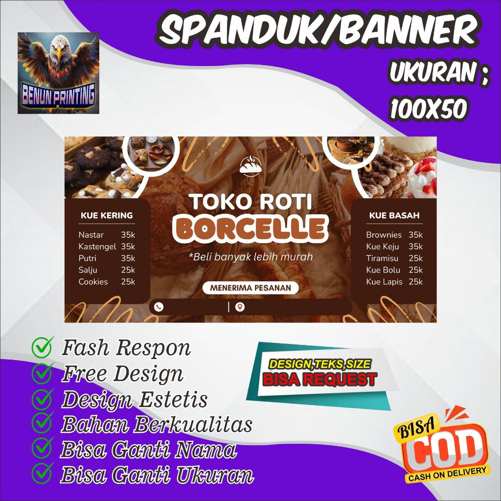 Jual Spanduk Banner Ukuran 100x50cm Toko Roti Free Custom Design Dan ...