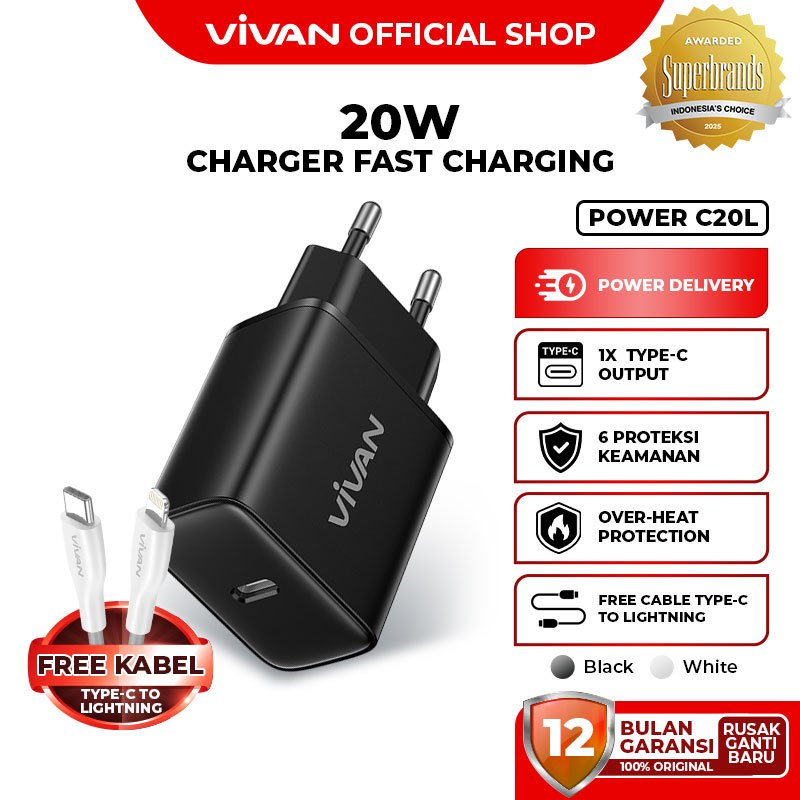Jual Free Cable VIVAN C20 POWER Mini Charger Adaptor Kepala