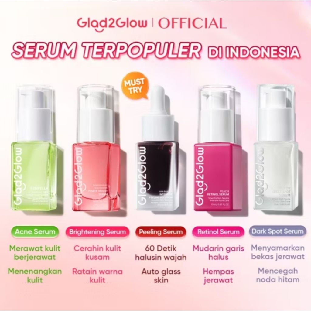 Jual Glad2Glow Serum Series: Peach Retinol, AHA BHA PHA Intensive ...