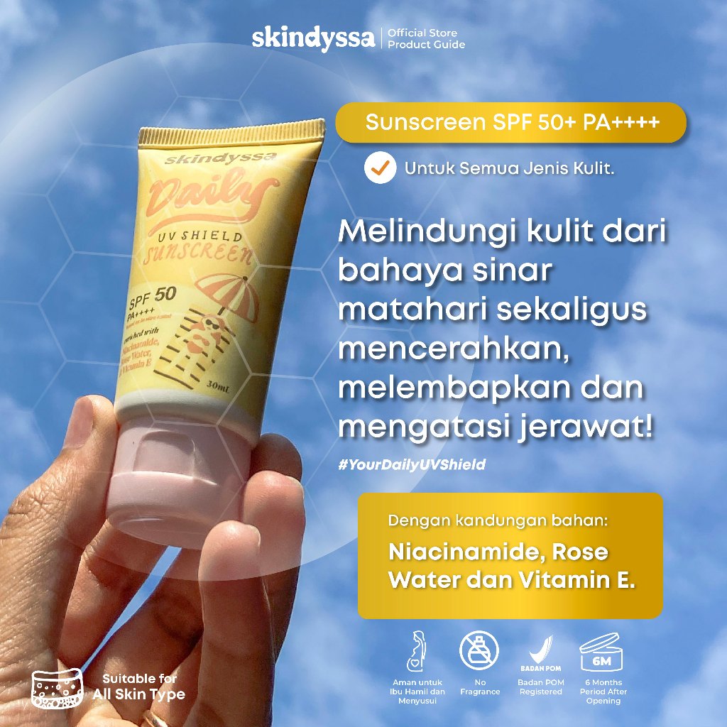 Jual Skindyssa Daily UV Shield Sunscreen SPF 50 PA++++ | Sunscreen Tone ...