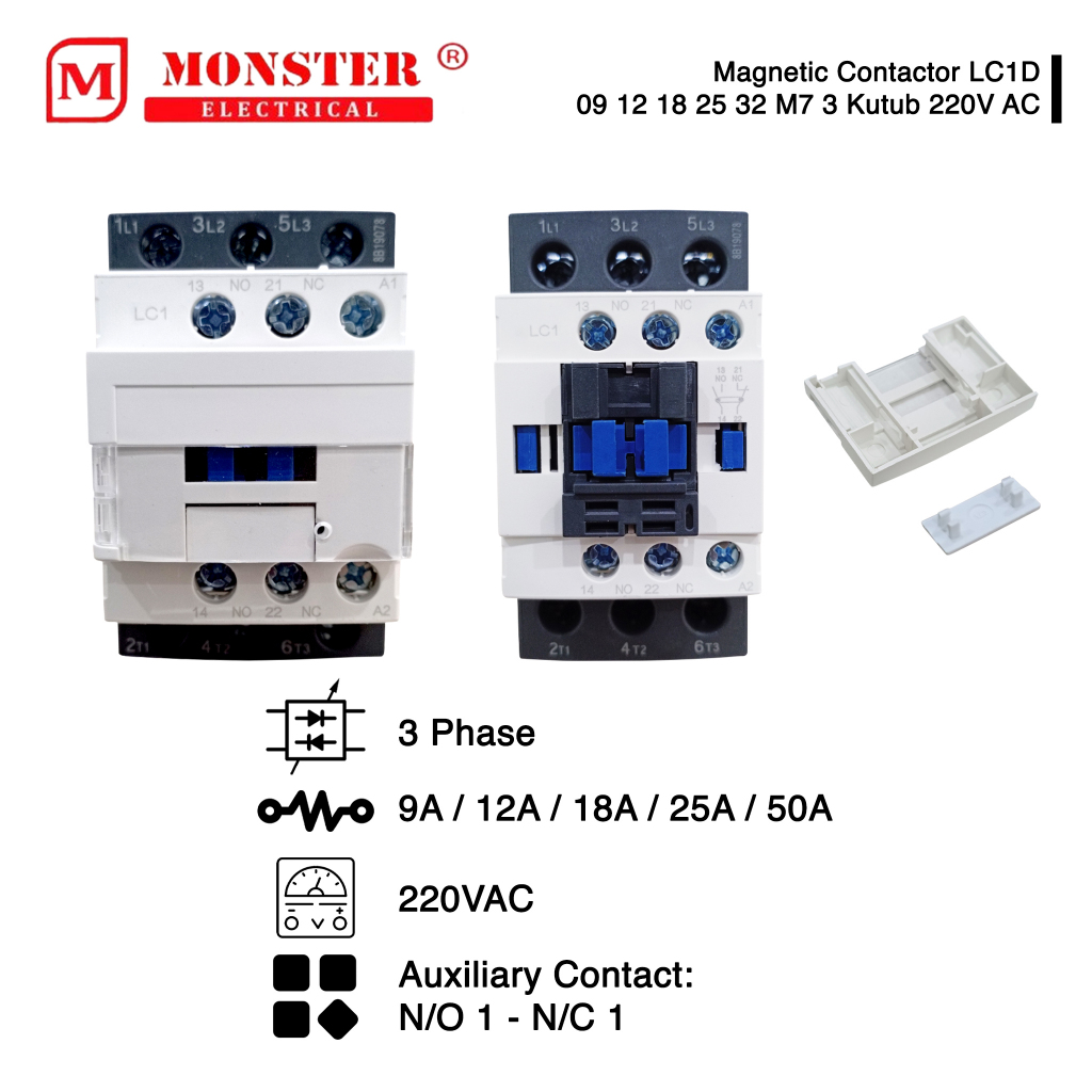 Jual Magnetic Kontaktor Contactor LC1D 09 12 18 25 32 M7 3 Kutub 220V ...