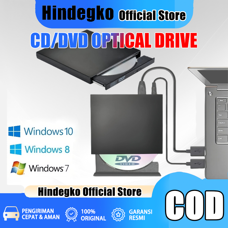 External DVD Drive Slim Portable Optical Drive Writer Burner Rewriter CD ROM Drive Untuk PC /Laptop  HIndegko Store Official Store