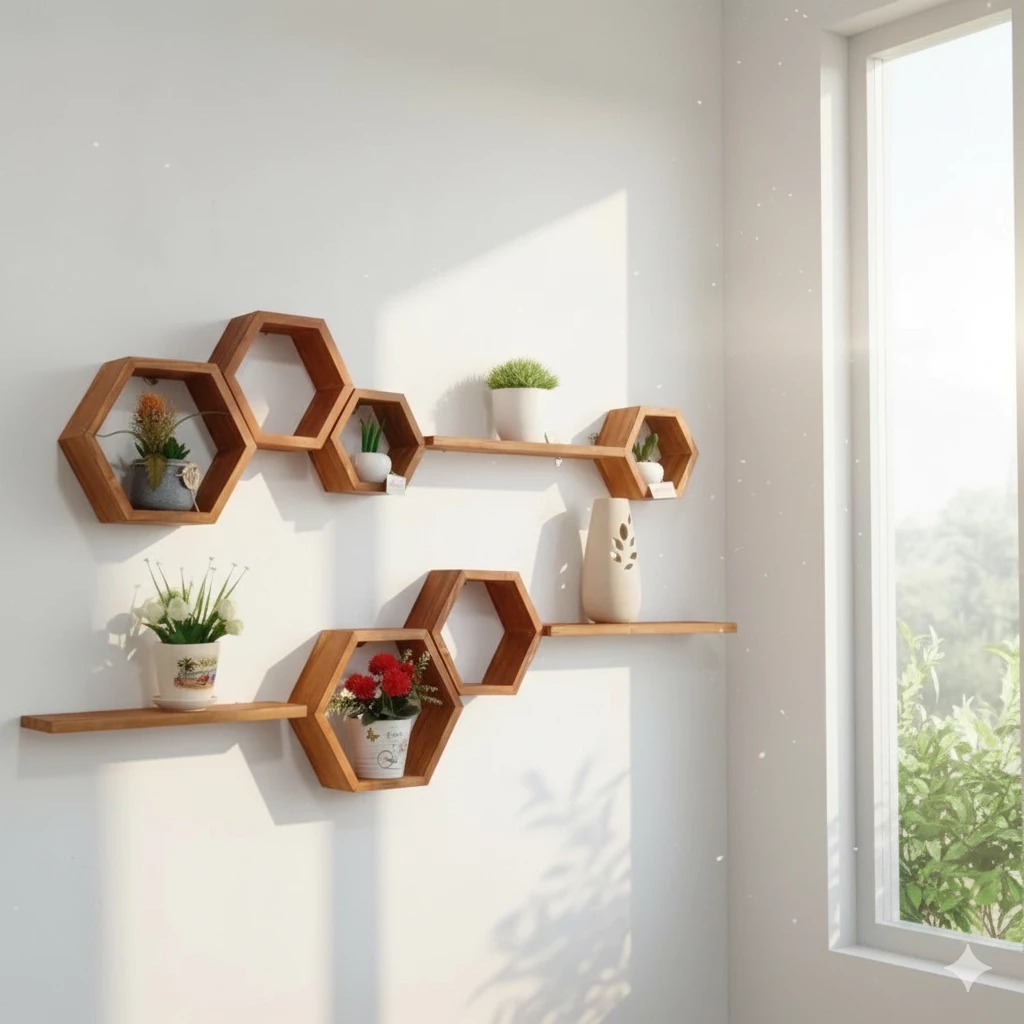 Jual Rak Dinding Hexagonal Hiasan Dinding Aesthetic Rak Hexagonal Kayu ...
