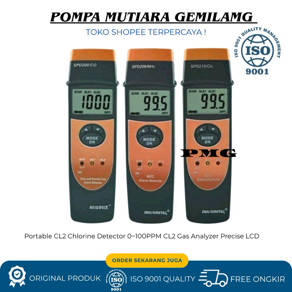 Jual Portable CL2 Chlorine Detector 0~100PPM CL2 Gas Analyzer Precise ...