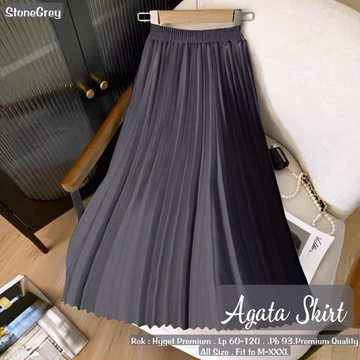 Agata Skirt Plisket Polos Premium Halus Remaja Dewasa Kuliah Ootd Outfit Hijab Trend