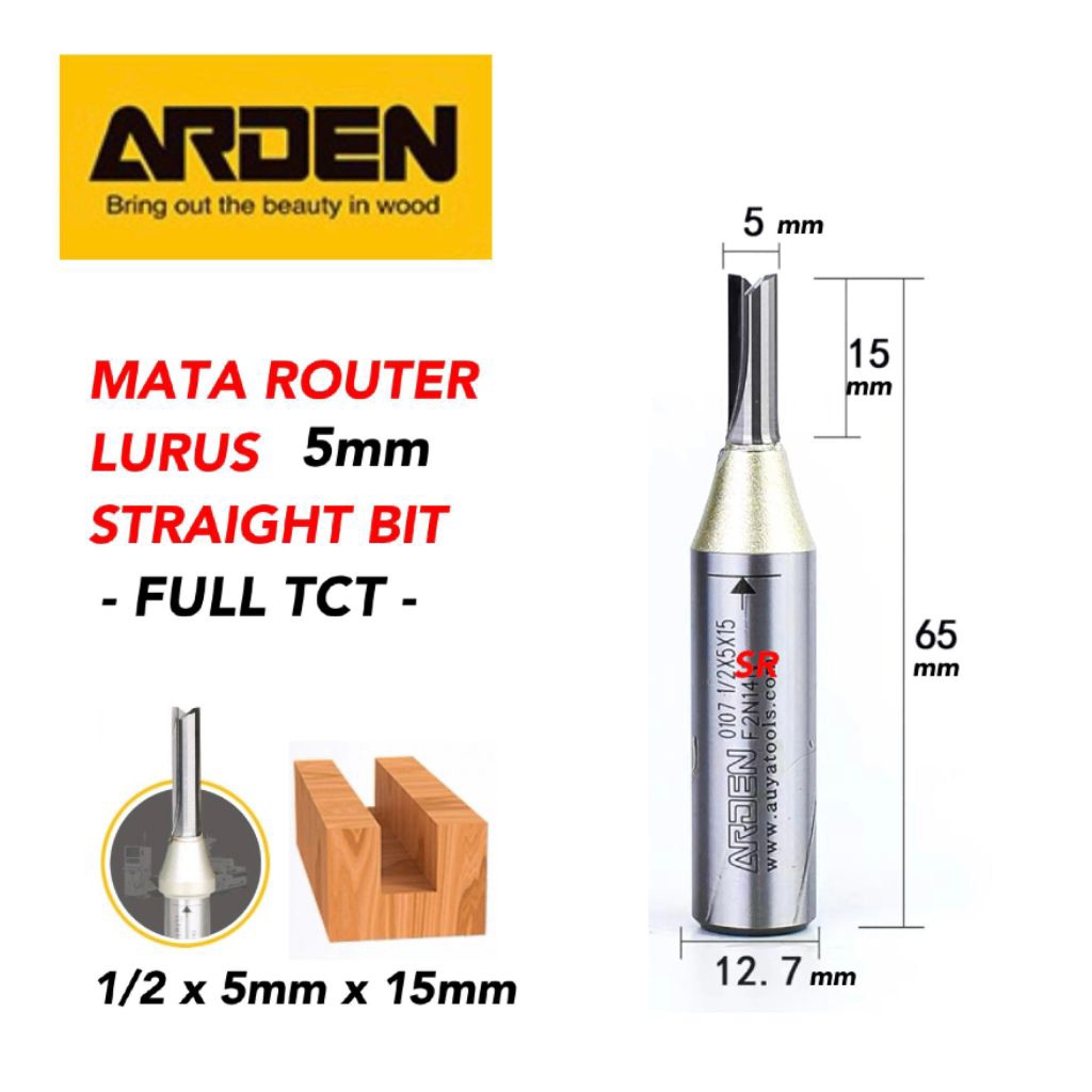 Jual Mata Router/ Profil 5mm × 15mm As 1/2 Inch Full TCT Straight Bits ...