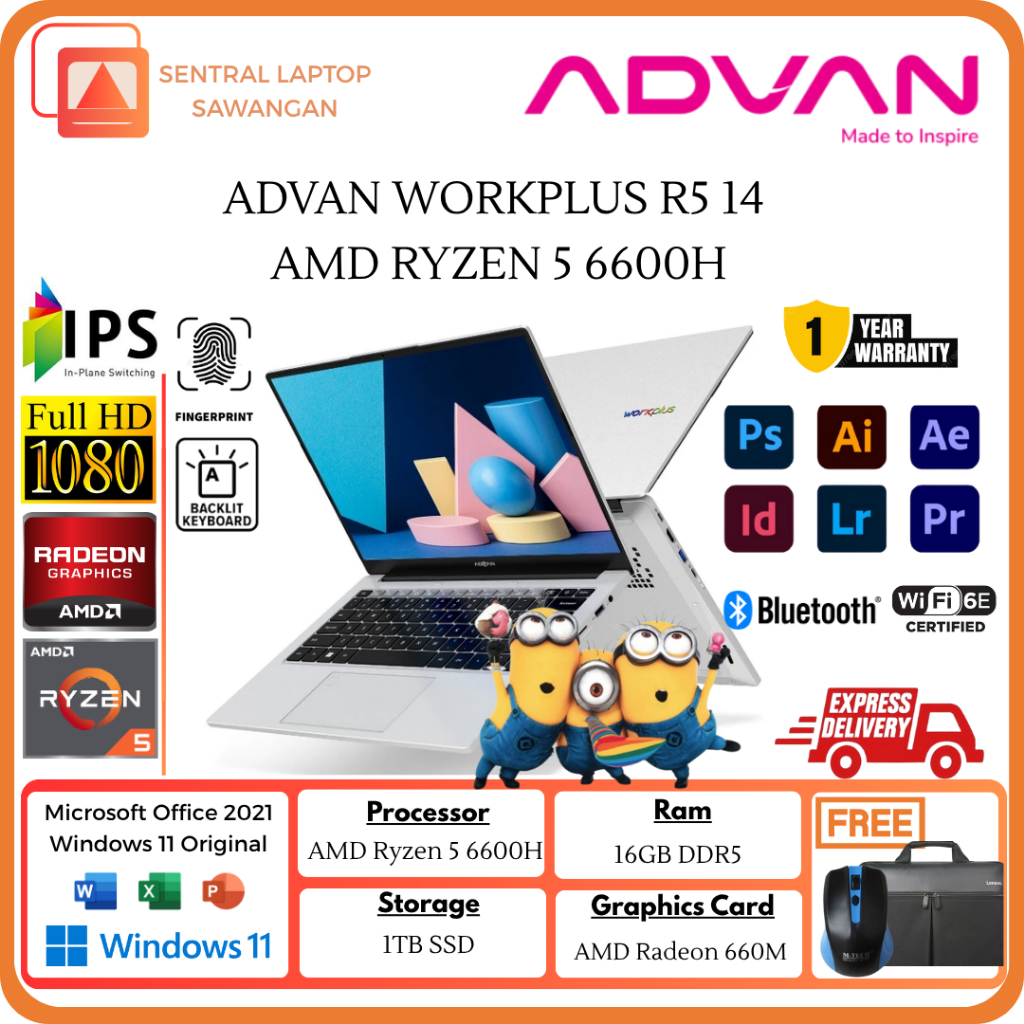 Jual NEW LAPTOP ADVAN Workplus R5 14 Ryzen 5 6600H 16GB DDR5 1TB Radeon ...