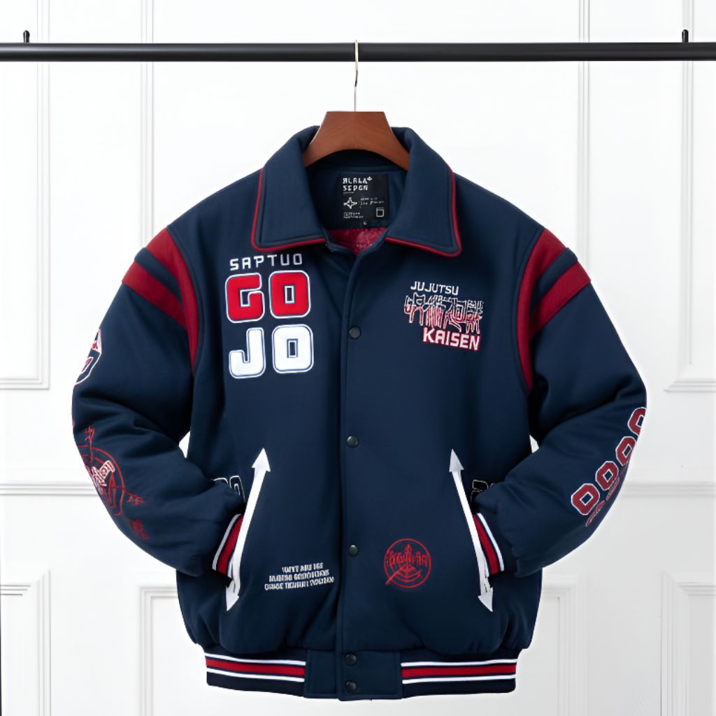 Jual VARSITY JACKET GOJO JUJUTSU NAVY BLACKSEVEN | JAKET BASEBALL JAPAN ...