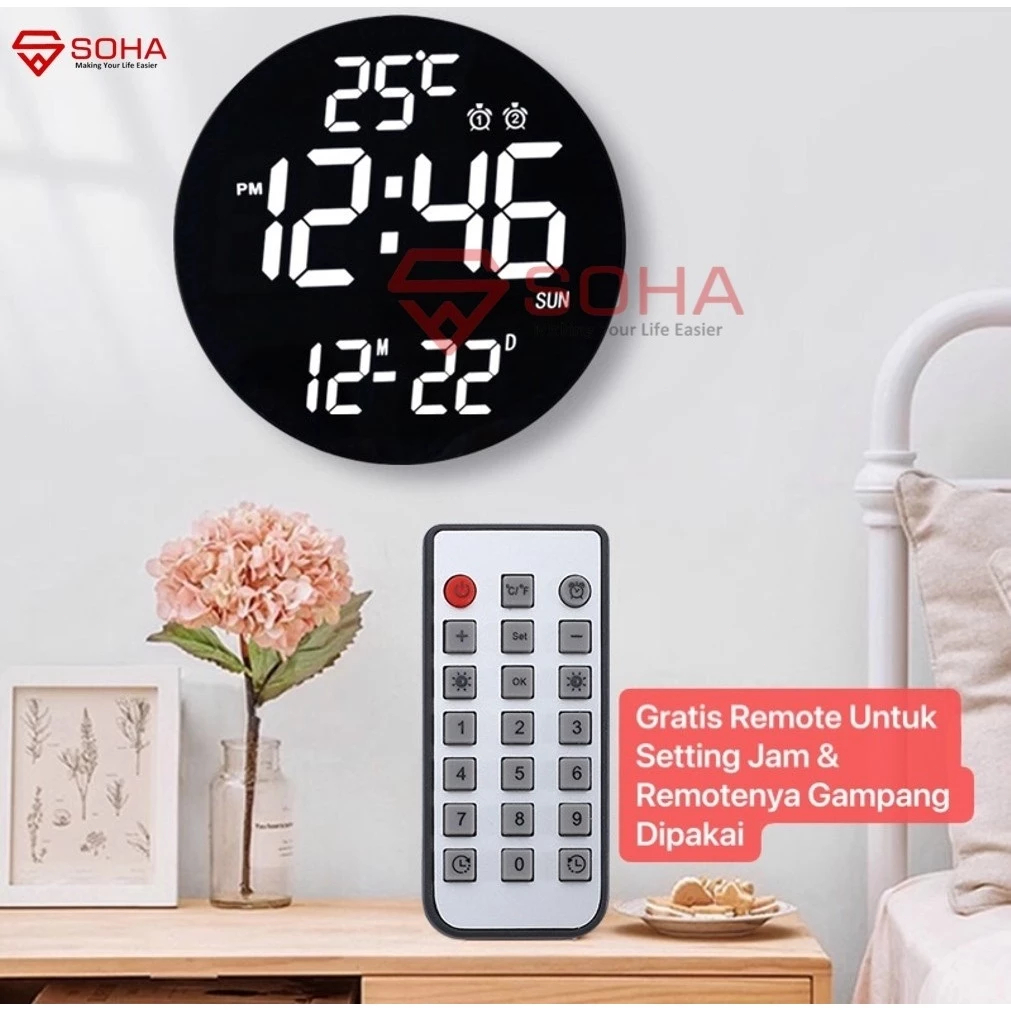 Jual Jam Digital LED Besar 12 inci Jam Dinding Dapat Remote kontrol ...