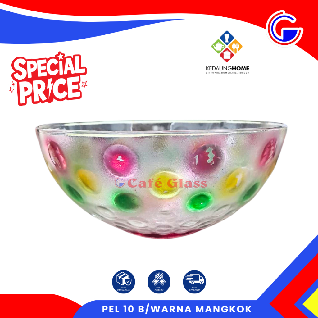 Mangkok Es Buah - Mangkok Kaca Jumbo - Pel-10B Mangkok Warna Pelangi (Deffect)