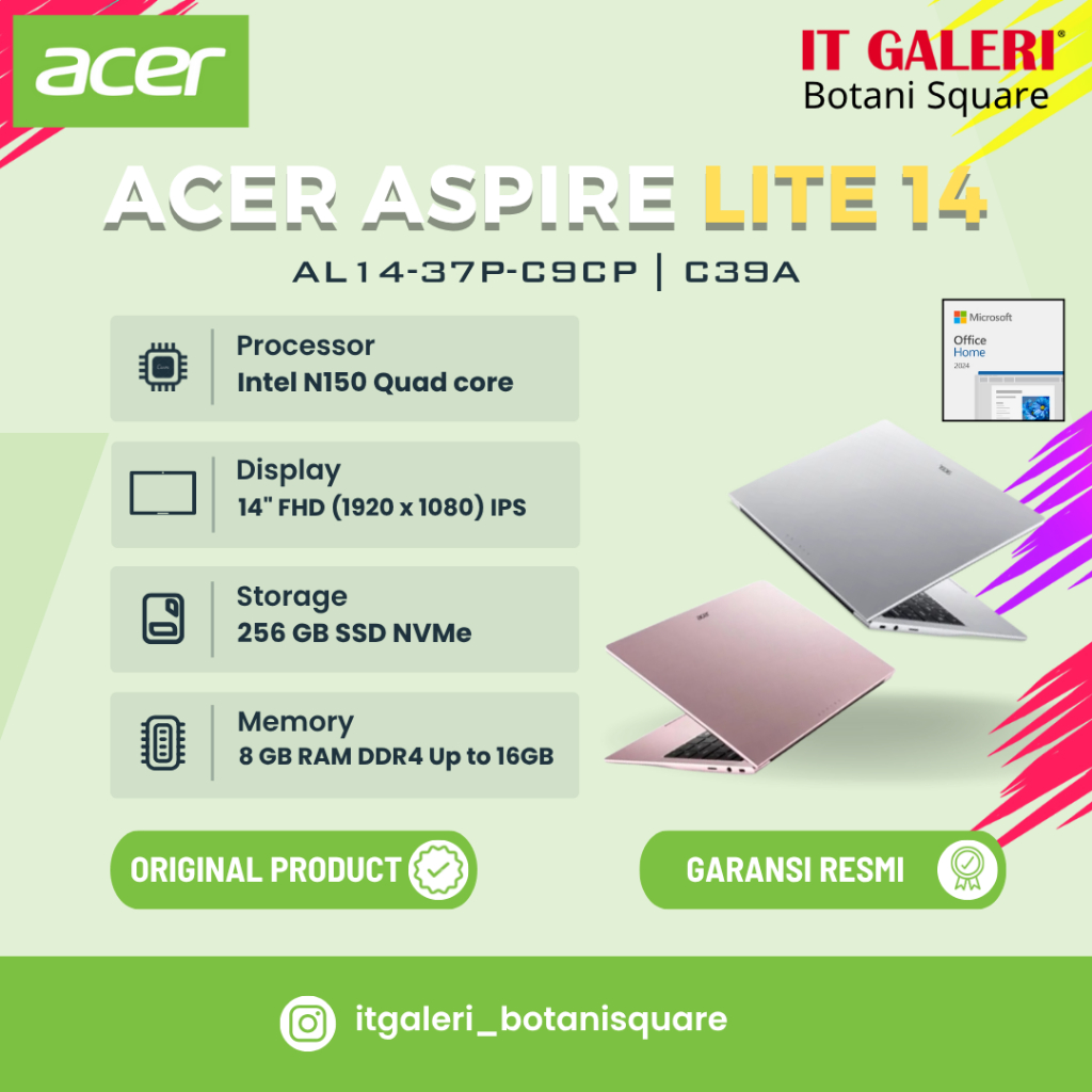 Jual ACER NB ASPIRE LITE AL14-37P-C9CP NX.DDDSN.001 N150/8GB/256GB/14 ...