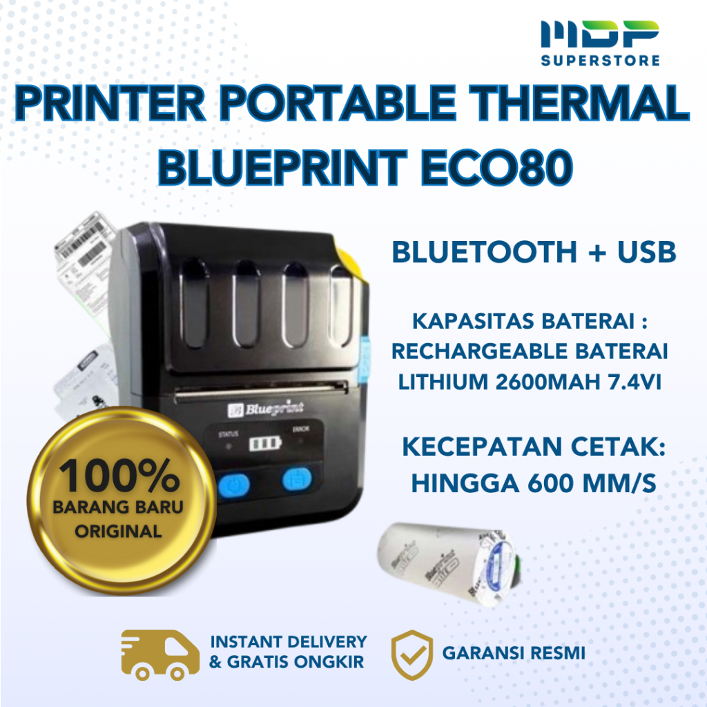 Jual PRINTER PORTABLE THERMAL 80 BLUEPRINTE ECO80 BLUETOOTH + USB ...