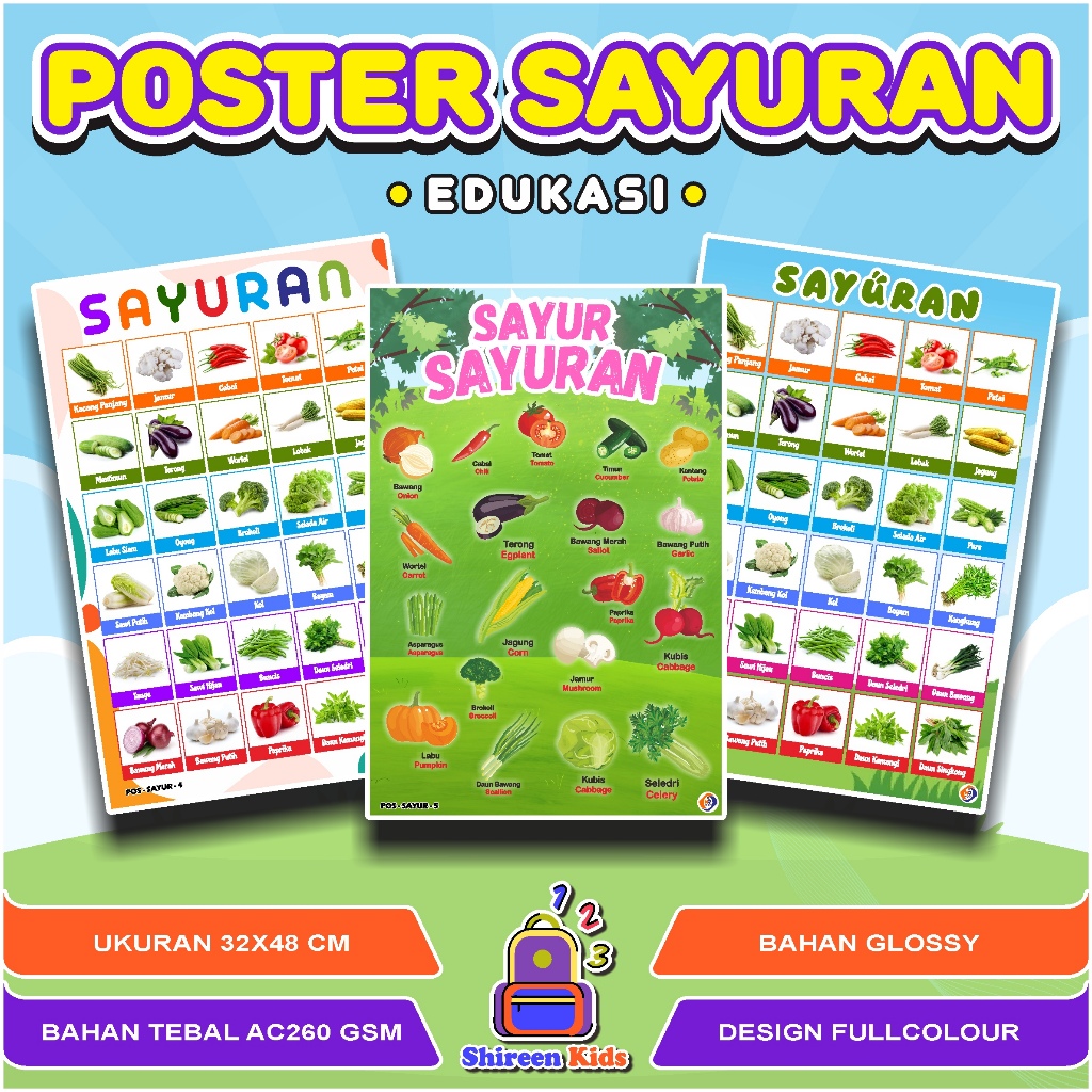 Jual Poster Sayuran Vegetables - Poster Edukasi Anak - Poster ...