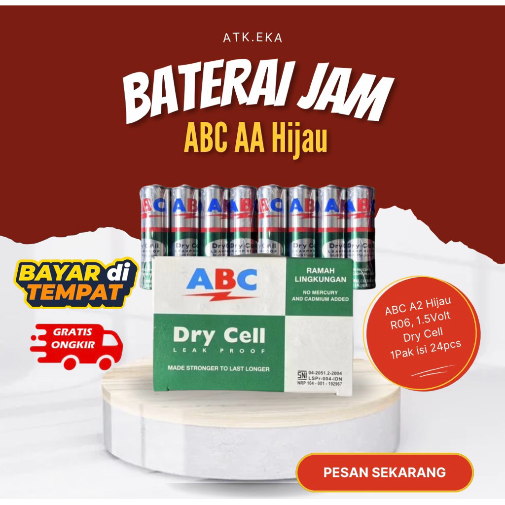 Jual ABC AA Hijau Baterai Jam Dinding - Isi 24pcs | Shopee Indonesia