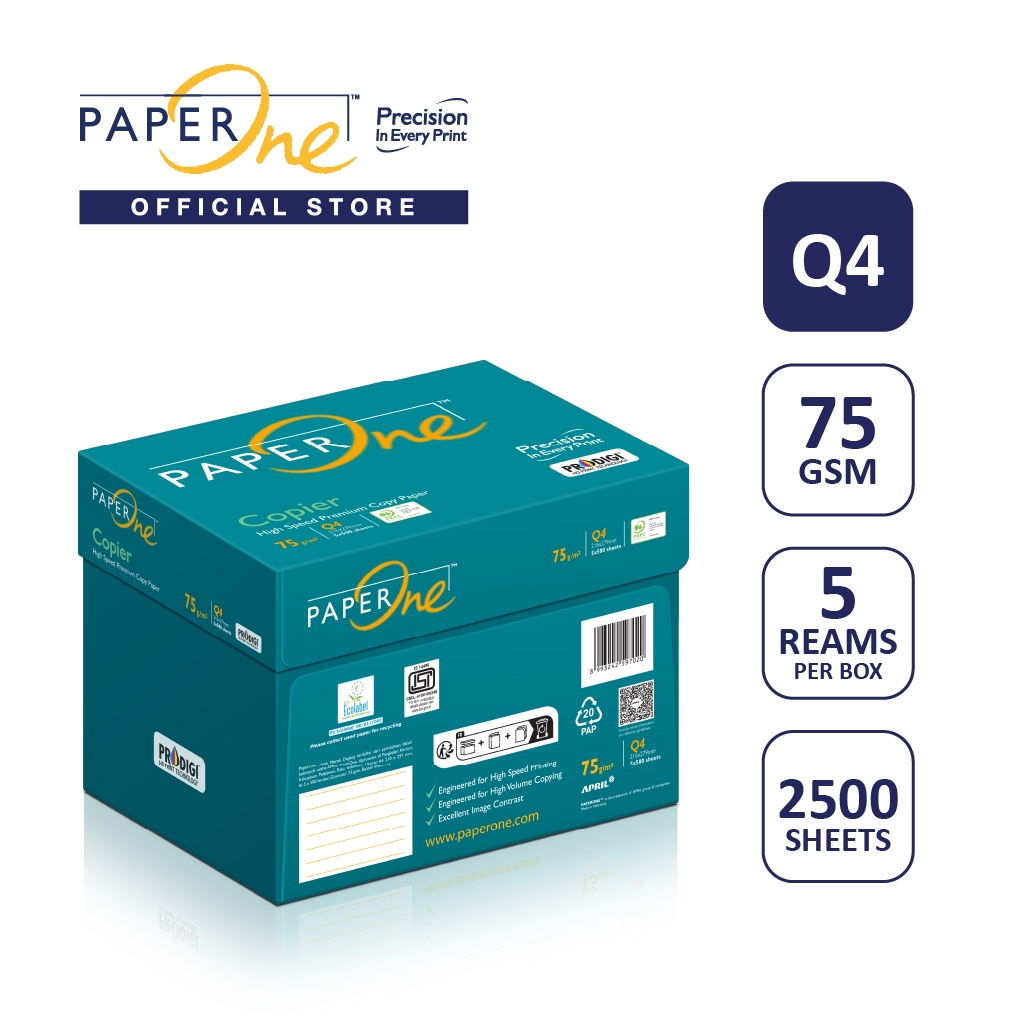 PaperOne Kertas Q4 75gr Copier 1 Box (2500 lembar) Kertas HVS Q4 Kertas Fotocopy