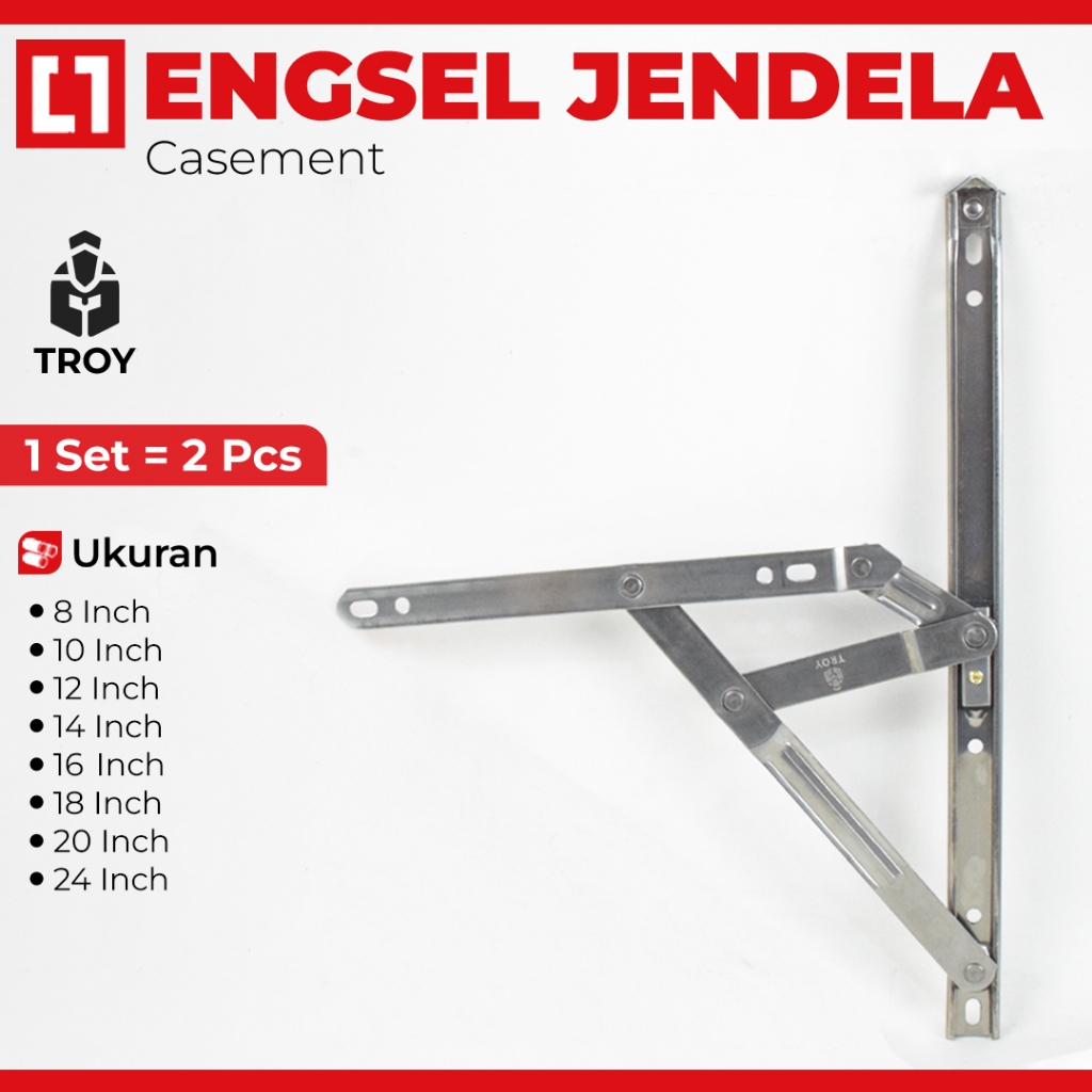 TROY Engsel Jendela Casement Aluminium Kecil/Besar 8,10,12,14,16,18,20,24" Inch