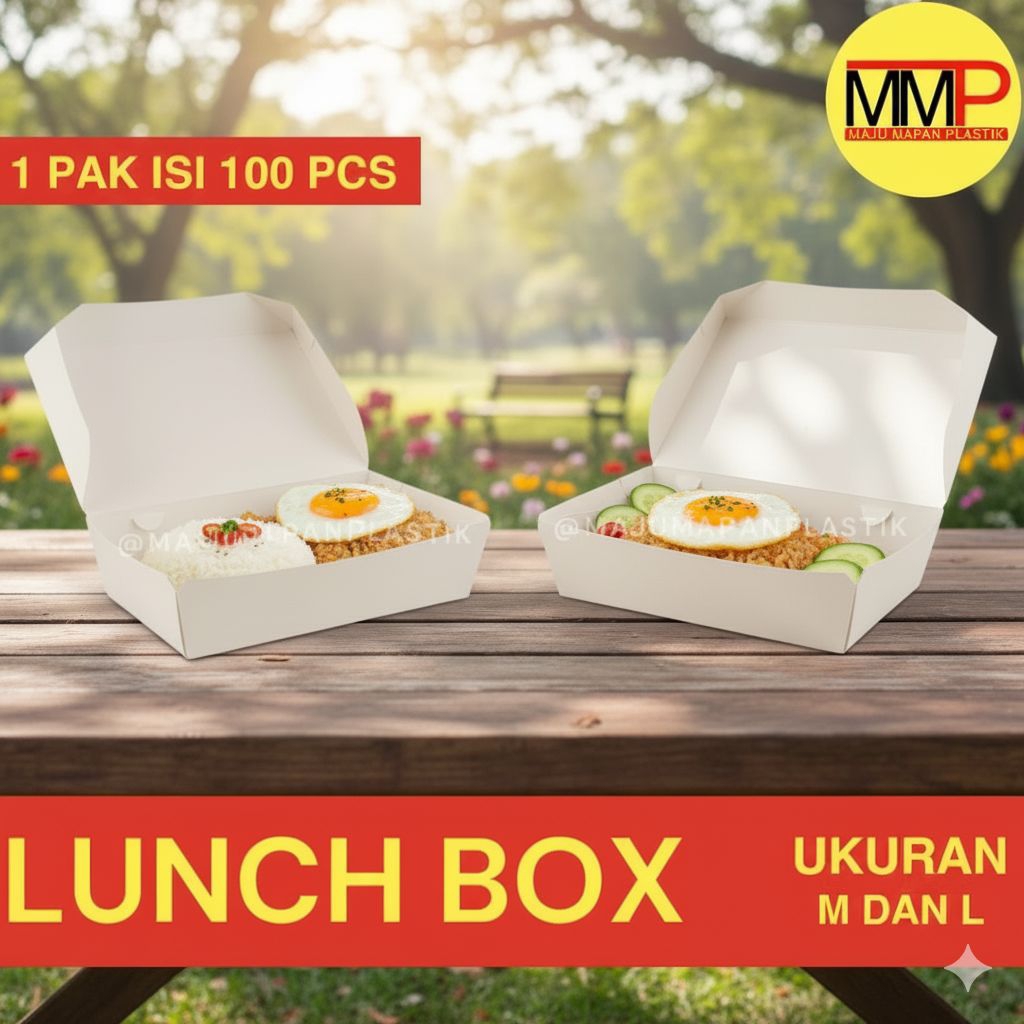 Jual [100 pcs] Paper Lunch Box Putih / Kotak Lunch Tanpa Rakit - Kotak ...