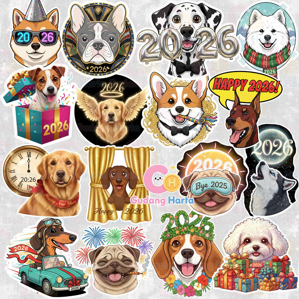 Jual BUY 10 FREE 1 Stiker Anjing 2026 Sticker New Year Dog Series Unik ...