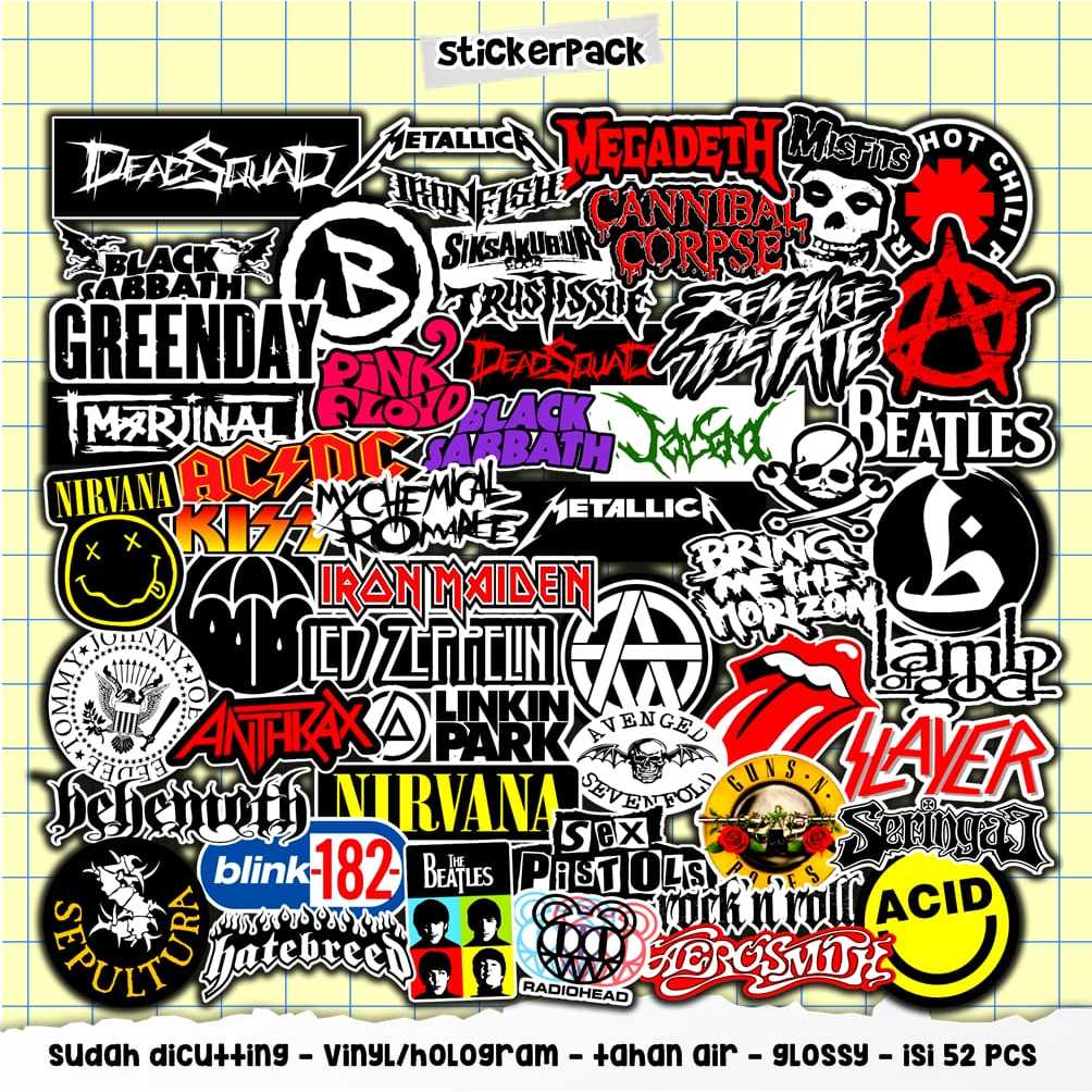 Jual Sticker Pack 52 Pcs Rock Bands | Metalica Grenday Beatles dll ...