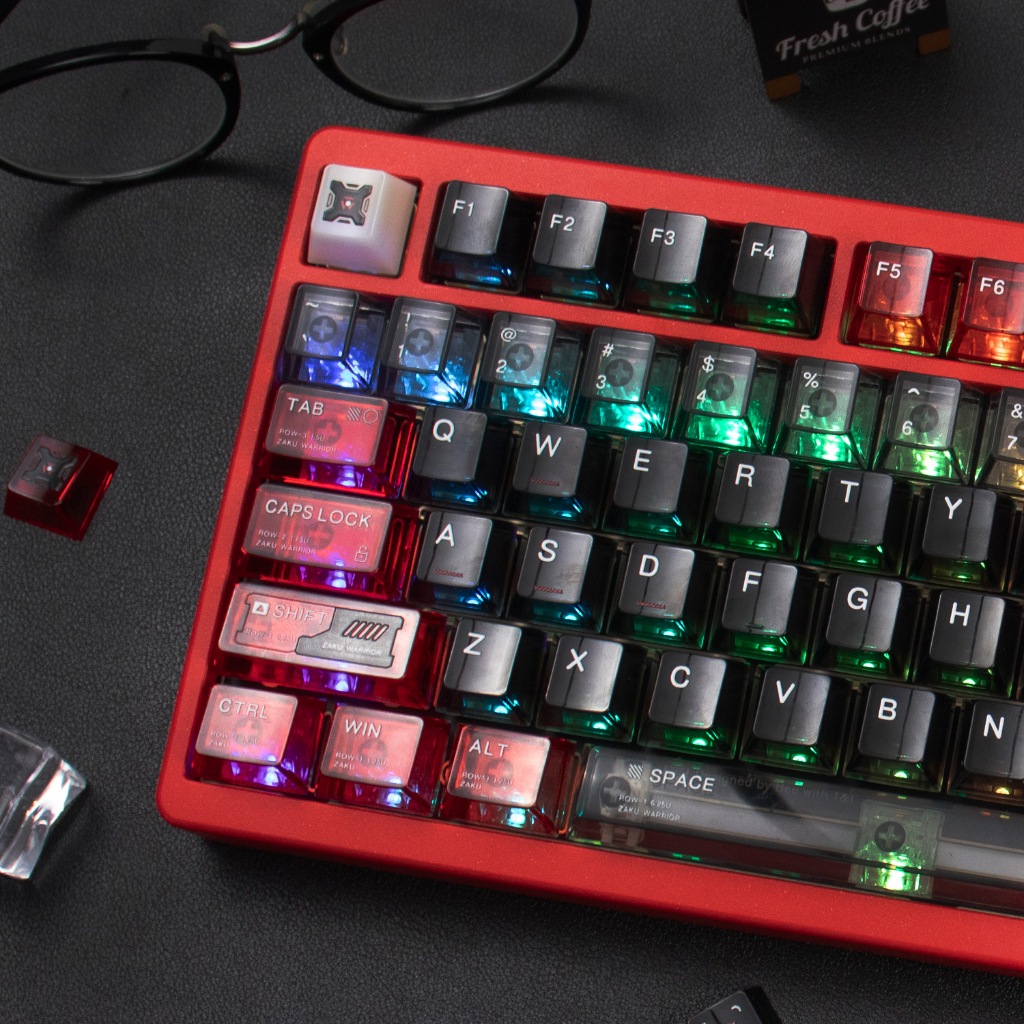 Jual Yongqiu ZAKU Keycaps Transparent Hitam Merah RGB cahaya menembus ...