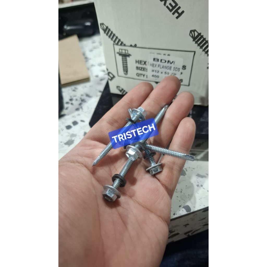 Jual roofing galvanis 12x50 m5x50 12x2 hex sds screw rubber waser baut ...