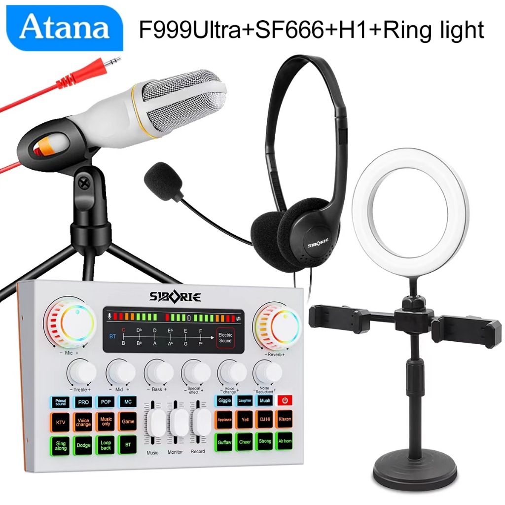 Jual Atana F999Ultra Putih Sound Card + SF666/MS36 Mic+H1 Headphone ...