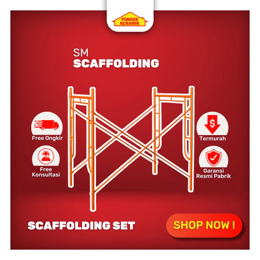 Steger Perancah Scaffolding Murah Ekonomis (SM) 1 Set Lengkap Tinggi 170 cm Besi Hitam Warna Orange