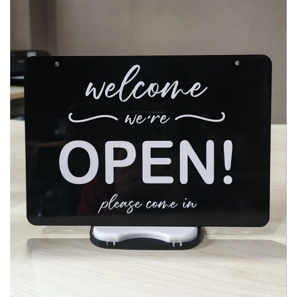Jual (BELI 1 FREE stiker sign random) sign bolak balik open close ...