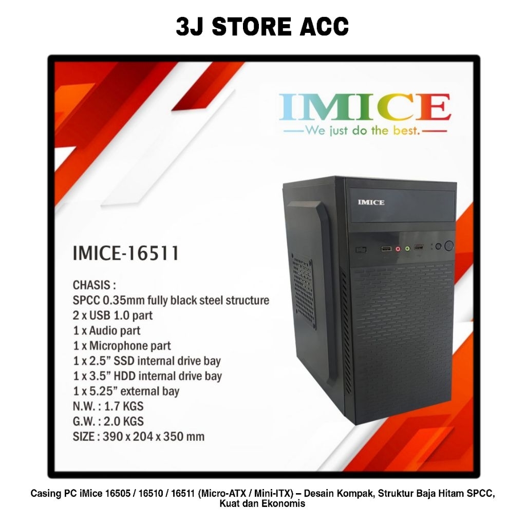 Casing Komputer Sanurpro iMice 16505 / 16510 / 16511 – Mini Tower Case PC SPCC 0.35mm, Support HDD SSD, Desain Ringan & Kokoh