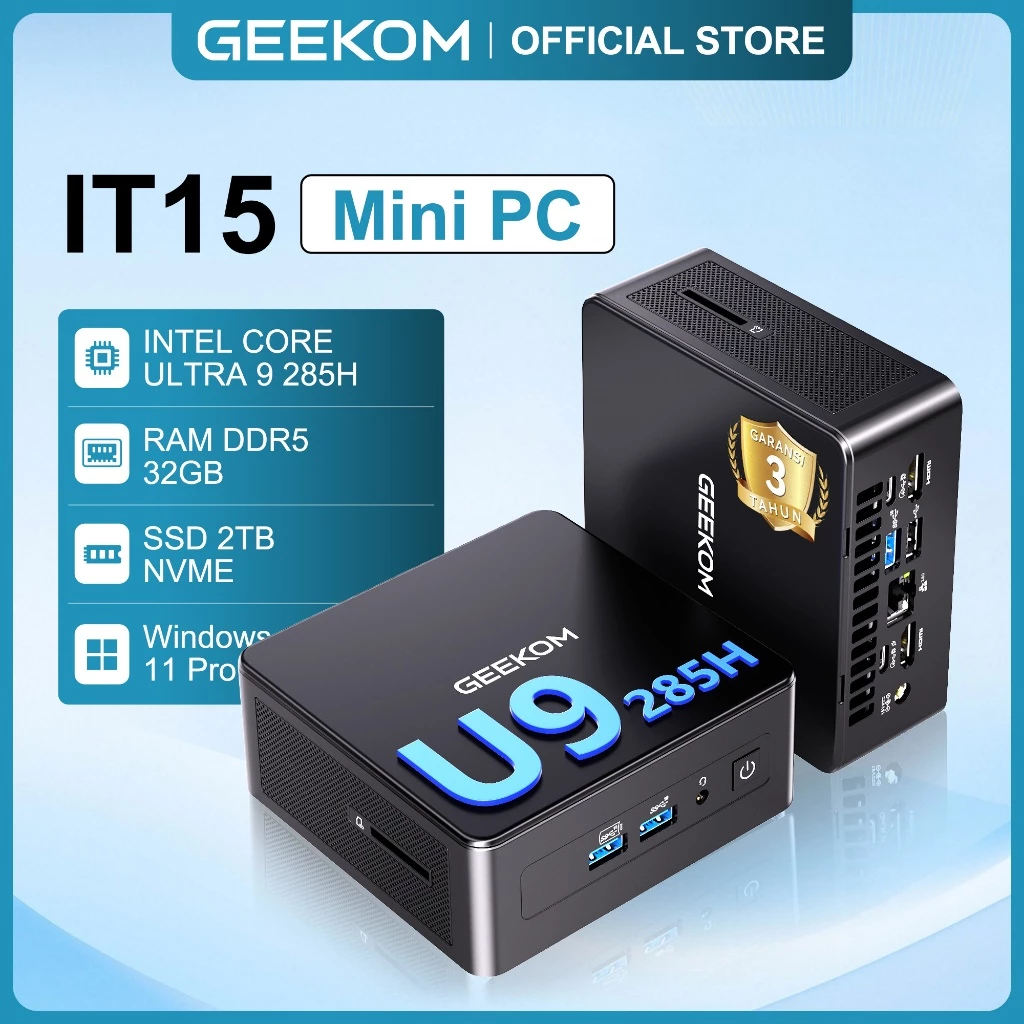Geekom Mini PC Gaming IT15 Ultra 9 285H 32GB DDR5 2TB SSD Intel Arc 140T GPU Windows 11 Pro Wifi 7