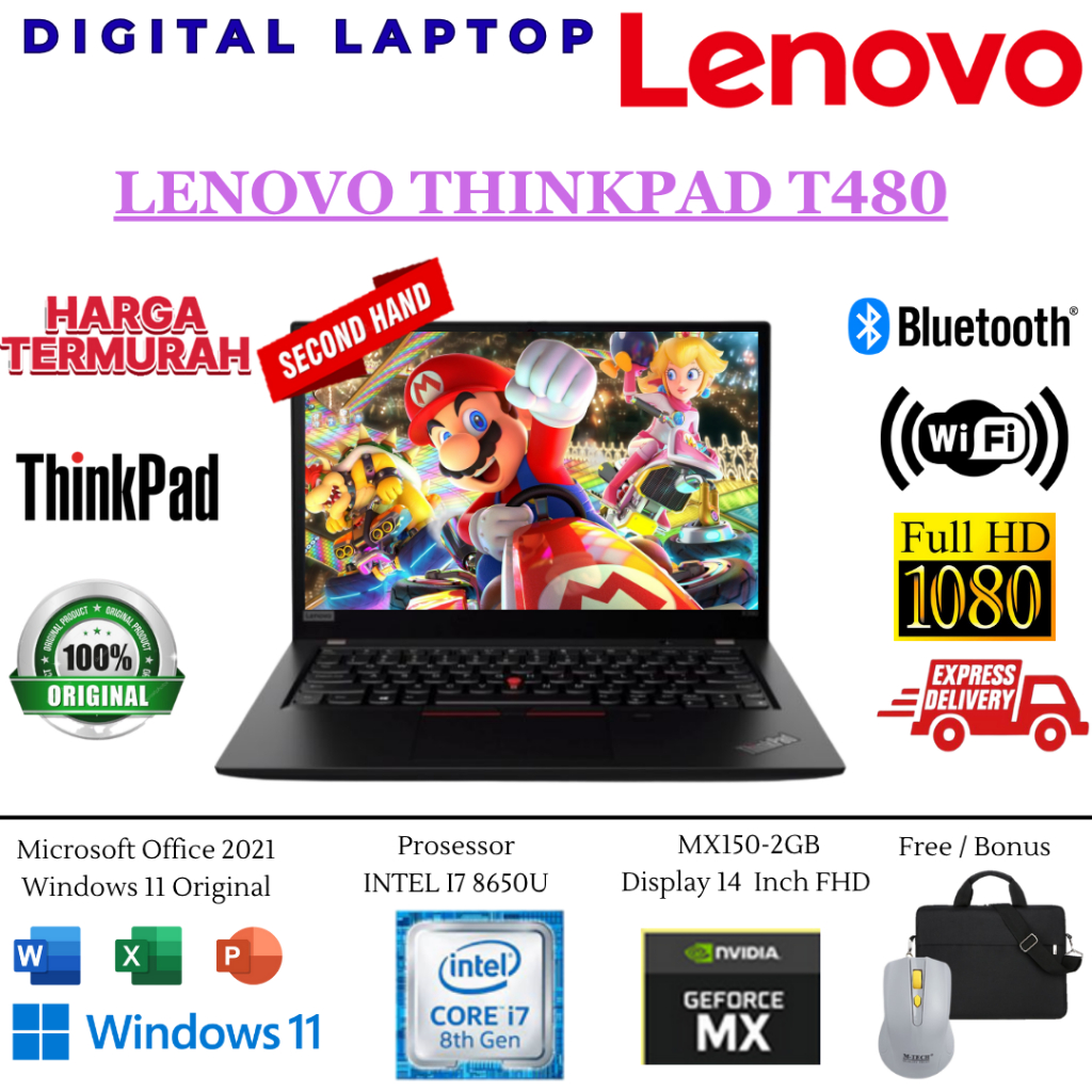 Jual Laptop Lenovo ThinkPad T480 Core i5 / Core i7 RAM 16GB 512GB SSD ...