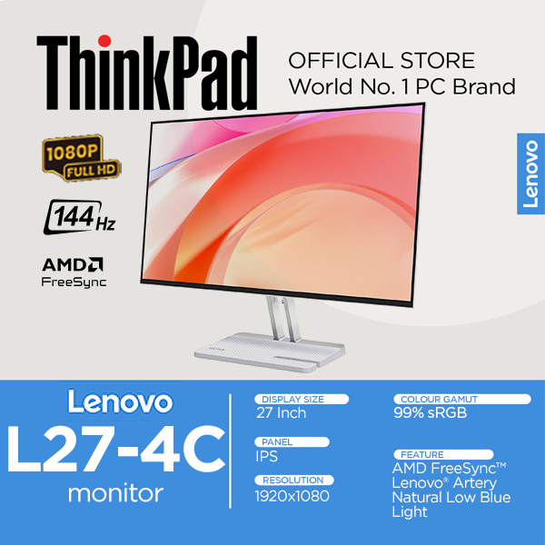 Jual Lenovo L27-4C Monitor 27 inch Full HD IPS 144Hz Anti-Glare 16:9 82 ...