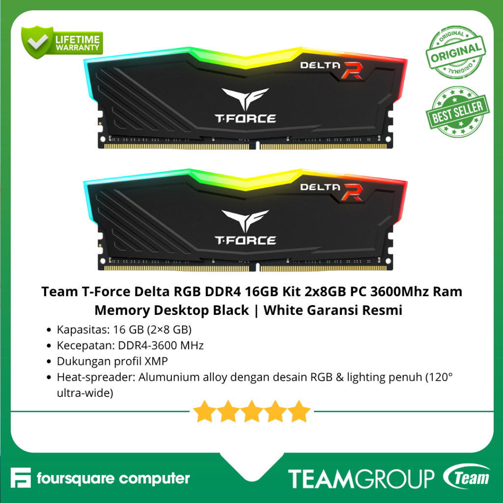 Jual Team T-Force Delta RGB DDR4 16GB Kit 2x8GB PC 3600Mhz Ram