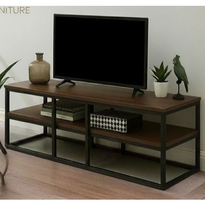 Jual Meja TV Minimalis Rangka Besi Permukaan Motif Serat Kayu ...