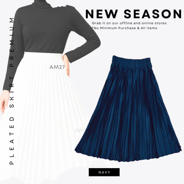 Am27 Rok Plisket Premium Remaja Dewasa Jumbo 110Kg Rok Polos Payung Pleated Skirt