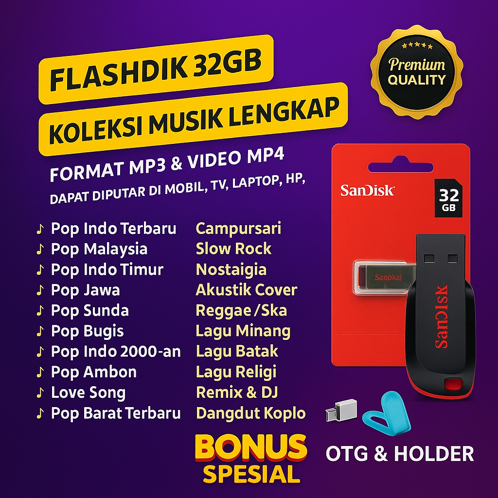 Jual FLASH DISK MUSIK AUDIO VIDEO MOBIL & SPEAKER BONUS OTG HOLDER HP ...