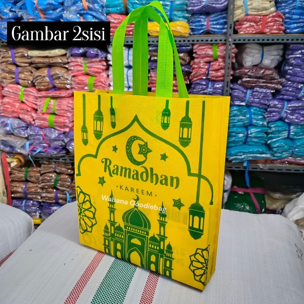 (isi 12pcs)Tas Lebaran Idul Fitri Goodiebag hampres Spundbond Ramadhan Gambar Bolak Balik
