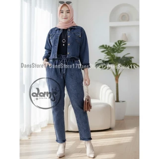 Jaket Jeans Wanita Casual Set Celana Baggy Nyaman