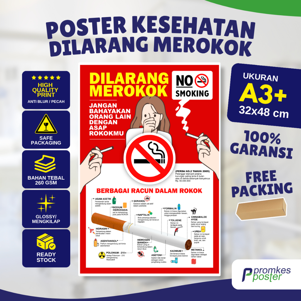 Jual Poster Kesehatan Dilarang Merokok dan Isi Racun dalam Rokok ...