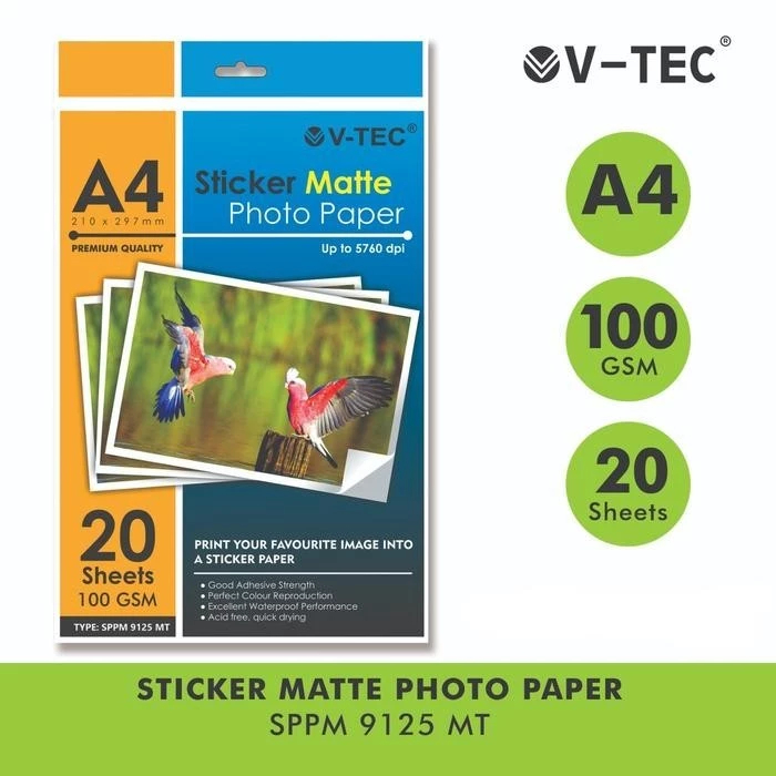 Jual V-TEC Sticker Matter Photo Paper SPPM-9125 A4 100GSM Isi 20 Sheets ...