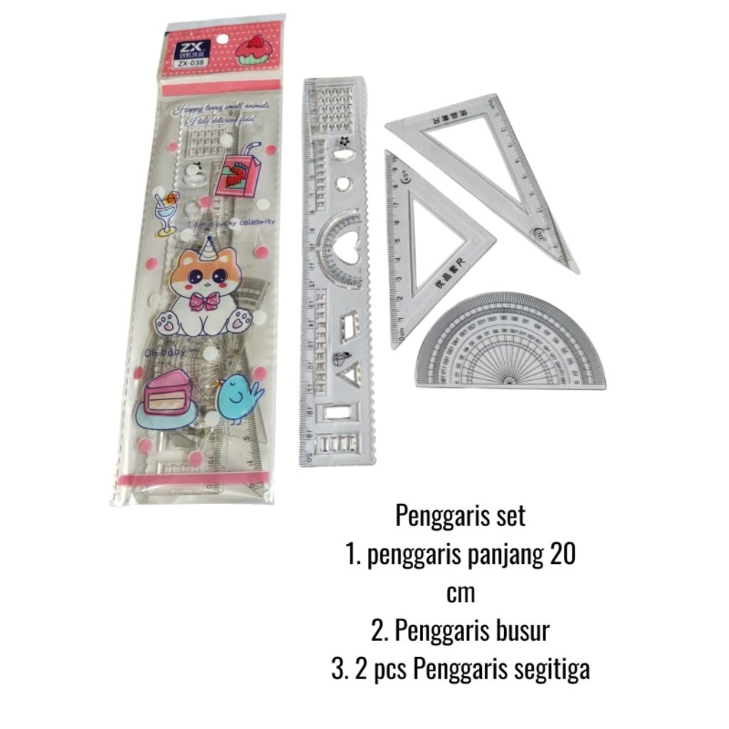 Jual penggaris Set 4 In 1 - penggaris lengkap isi 4pcs dalam 1 set
