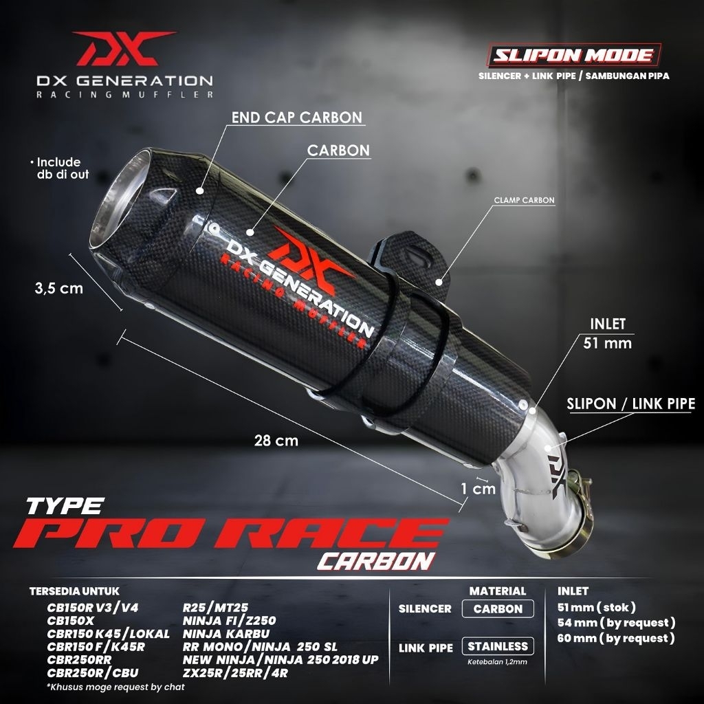 Jual Knalpot ORIGINAL DX Pro Race Carbon (FULL SYSTEM) R25, MT25, CBR ...
