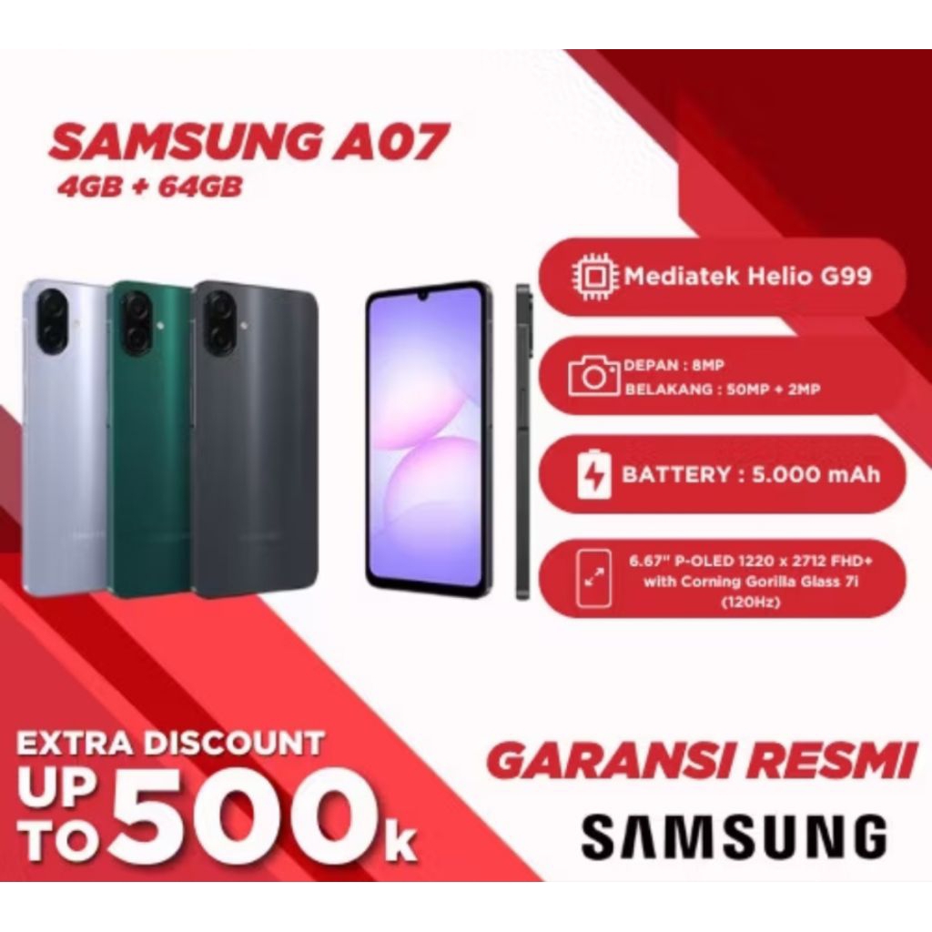 Jual Samsung Galaxy A07 4GB/64GB Power Pack GARANSI RESMI | Shopee ...