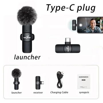 Mikrofon Wireless Clip On Plug Play Noise Cancelling Type C Lightning IPhone Android Vlog Live