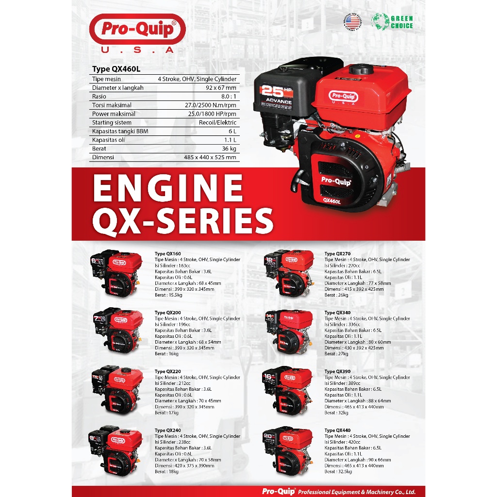 Jual PROQUIP Mesin Penggerak 4Tak Engine Bensin 16HP QX390 | Shopee ...