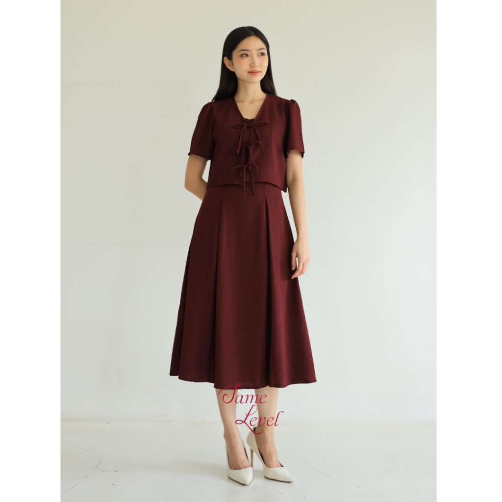 mother of the groom midi dresses A-Line Midi Satin Burgundy Mother of the Bride Dress COCOMELODY CM0263, Veiled Rose