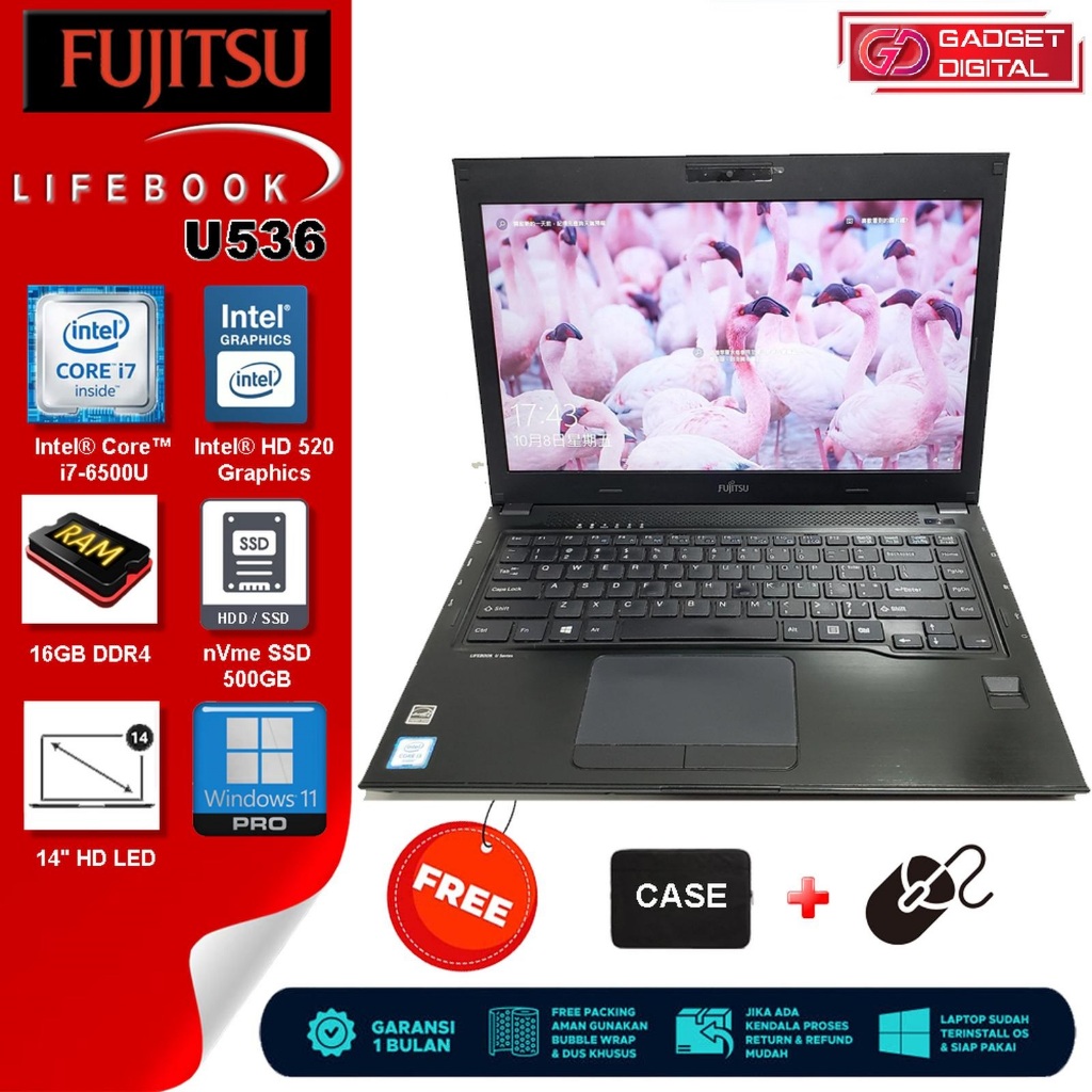 ノートPC FUJITSU LIFEBOOK Core i7 6500U DDR4 16GB Jual Laptop Fujitsu U536 Core i7-6500U | 16GB / nVme 512GB | 13.3