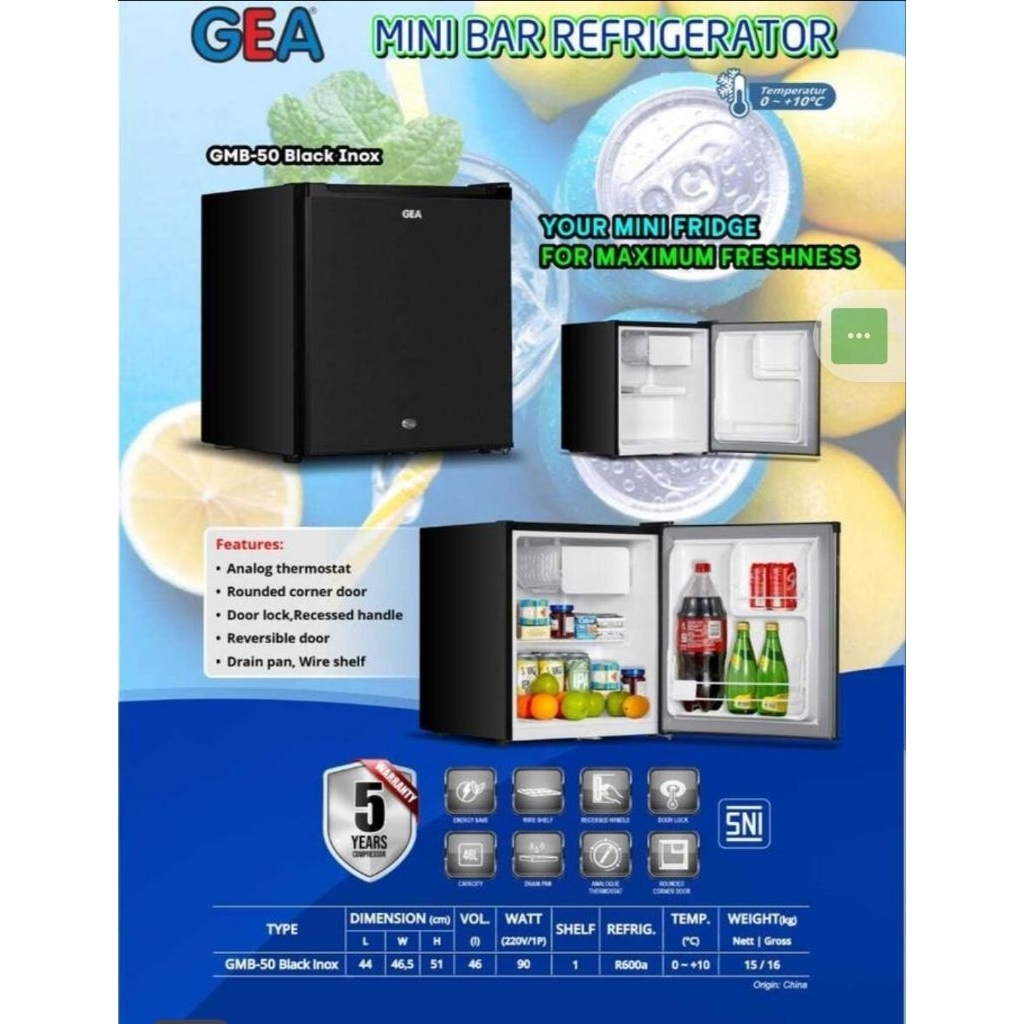 Jual GEA Kulkas Mini Bar GMB50 Black Inox 50 Liter Portable | Shopee ...